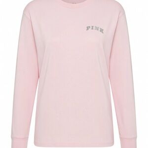 PINK Victoria's Secret Pink Metallic Silver Graphic Campus T-shirt Sz L